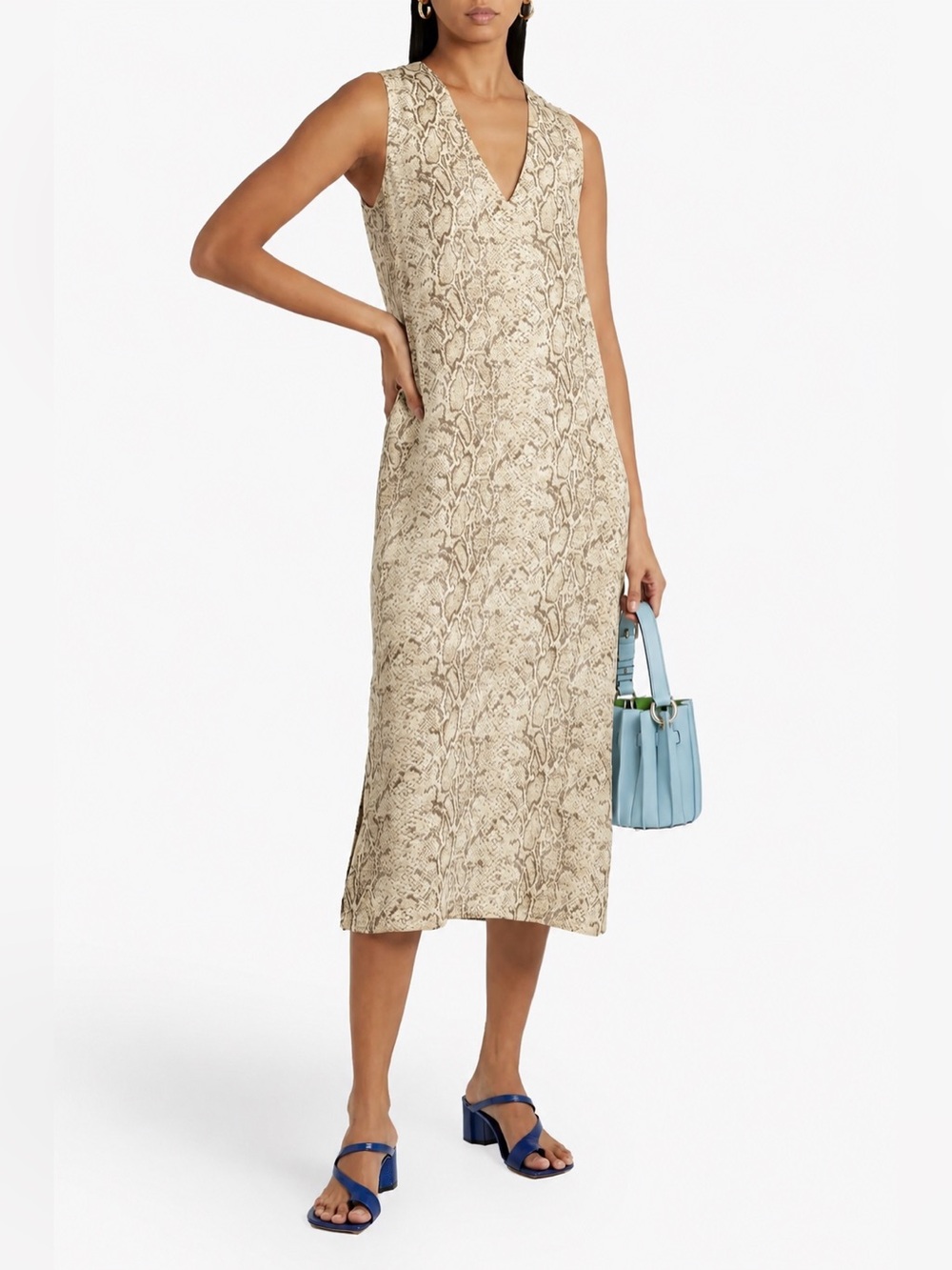 NWT Equipment Connery Beige Python Snake Print Silk Midi Dress, size S